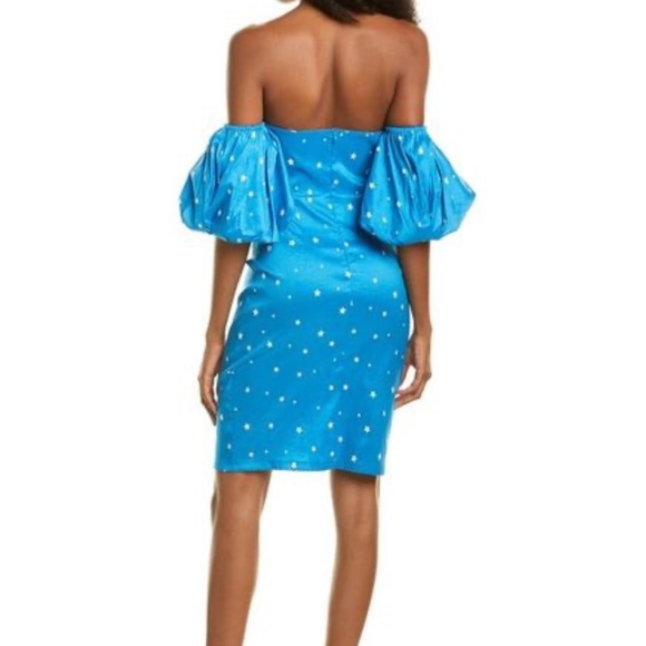 Michele Laperle White Stars Print Puff Sleeves Knee Length Blue Bustier Dress 8 - Picture 3 of 12